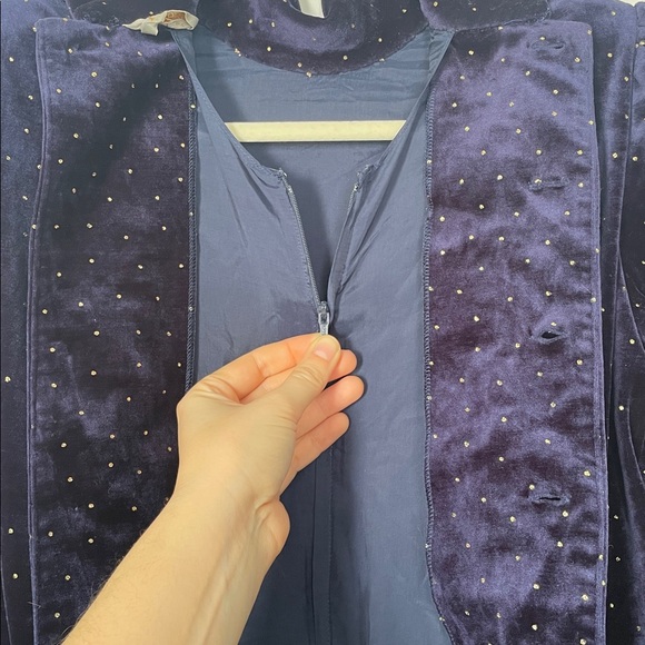 Vintage Posa Doll Long Sleeve Velvet Dress in Midnight Blue w/ Gold Polka Dots - Picture 8 of 9